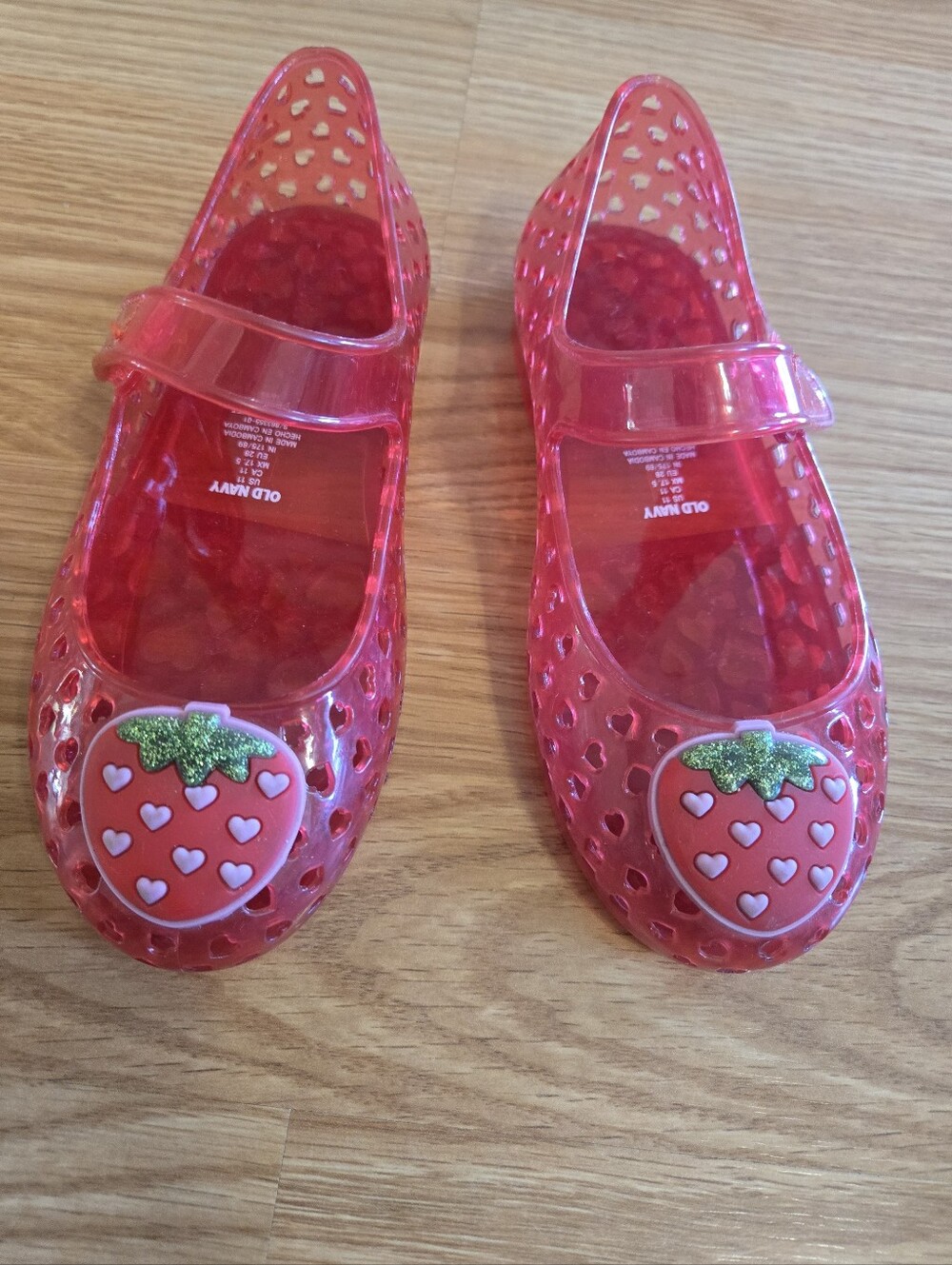 Old Navy Red Jelly Mary Jane Sandals with Strawberry Charm